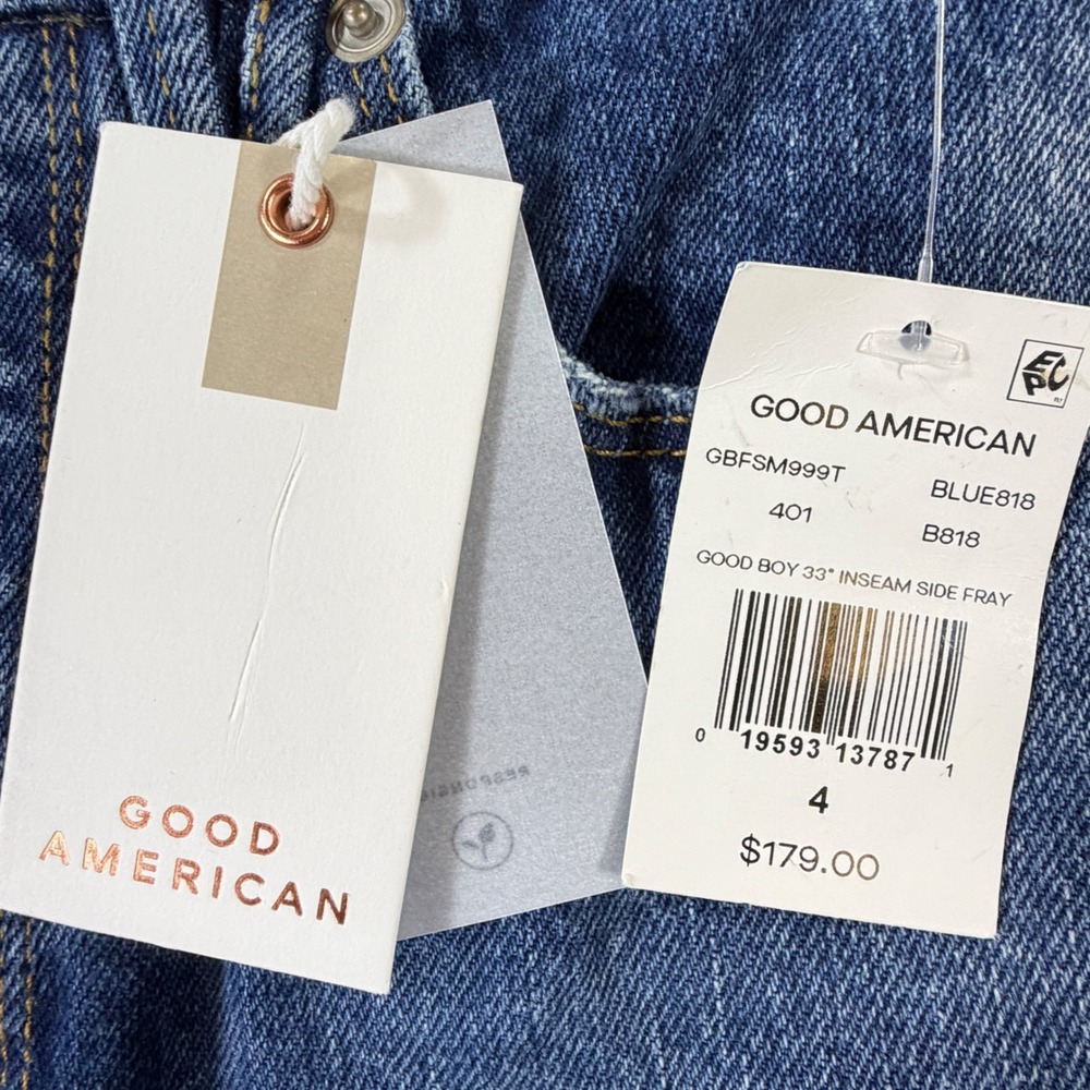 Good American Good Boy Jeans NWT Womens 4 Side Fray High Rise Straight Leg Curvy - Picture 9 of 10